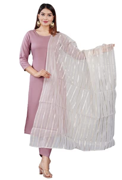 MANMAYEE Indian Tunic & Tops Women's Chanderi Rayon Straight Kurti With Pant & Chiffon Dupatta | Chanderi Kurti Set For Women - Kurtas & Kurta Sets | Buy online on ZillyBuy