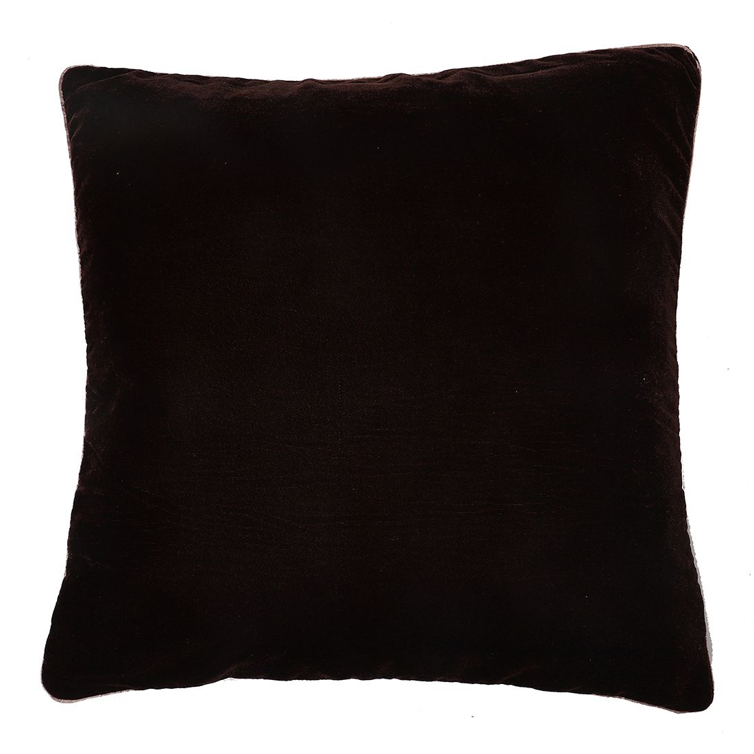 The Cocotier® Plain Velvet Cushion Cover with Mauve pipeing, Zip Closure. (Brown,16 X 16).