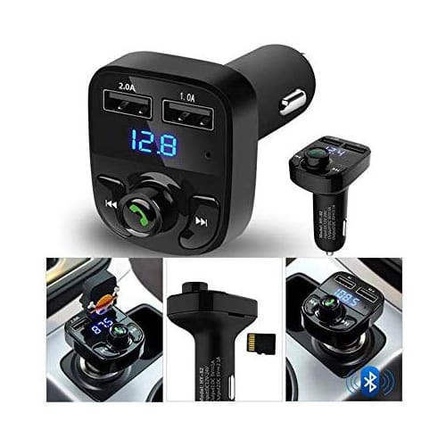 Ekdant X8 Car Bluetooth FM Transmitter Kit With QC 3.0 Hands-Free Dual USB Rapid Fast Charger