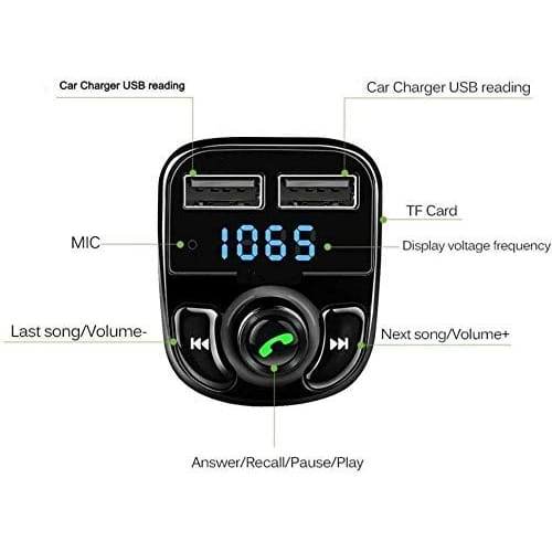 Ekdant X8 Car Bluetooth FM Transmitter Kit With QC 3.0 Hands-Free Dual USB Rapid Fast Charger