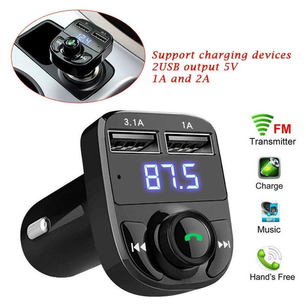 Ekdant X8 Car Bluetooth FM Transmitter Kit With QC 3.0 Hands-Free Dual USB Rapid Fast Charger