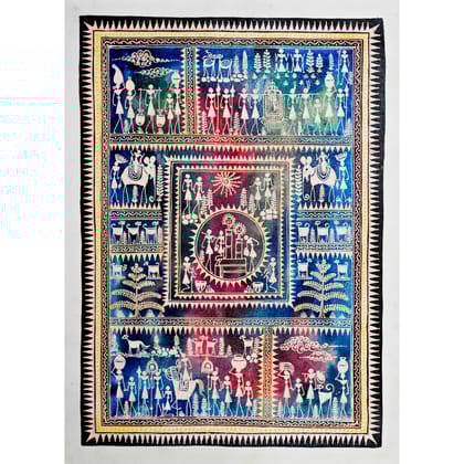 Authentic Classic Indian Traditional Unframed Hand Made Saura Painting (45.36X114.31)