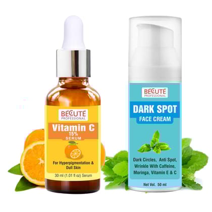 BECUTE Professional Vitamin C Face Serum+Dark Spot Face Cream - Combo Pack, 80 mL