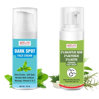 BECUTE Professional Dark Spot Face Cream+2% Salicylic Acid Foaming Face Wash - Combo Pack, 200 mL