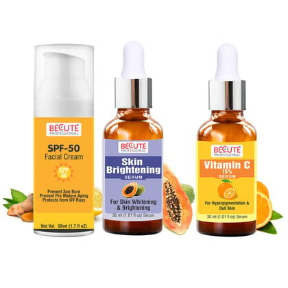 BECUTE Professionals SPF 50 Facial Cream+Skin Brightening Serum+Vitamin C Face Serum - Combo Pack, 110 mL