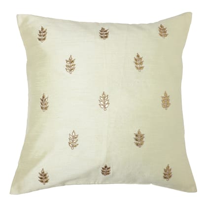 The Cocotier® Pure Silk Cushion Cover with Hand Embroidery, Gotta Patti Work, Small Motifs, Button Closure, Coconut Shell Button (Yellow,16 X 16) | Cushion Covers 16inch X 16inch, Cushion Cover. The Cocotier® Pure Silk Cushion Cover with Hand Embroidery, Gotta Patti Work, Small Motifs, Button Closure, Coconut Shell Button (Yellow,16 X 16) | Cushion Covers 16inch X 16inch, Cushion Cover.