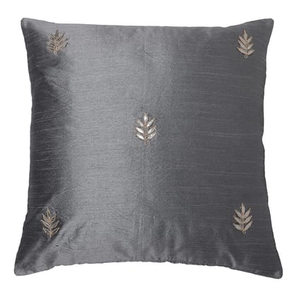 The Cocotier® Silk Cushion Cover with Hand Embroidery, Gotta Patti Work, Small Motifs, Zip Closure. (Grey,16 X 16). The Cocotier® Silk Cushion Cover with Hand Embroidery, Gotta Patti Work, Small Motifs, Zip Closure. (Grey,16 X 16).