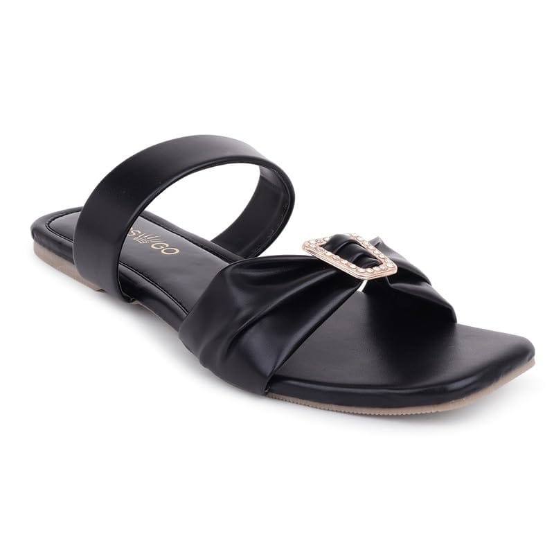 LEGS GO Grey Stylish Round Stone Design Straps flats for women