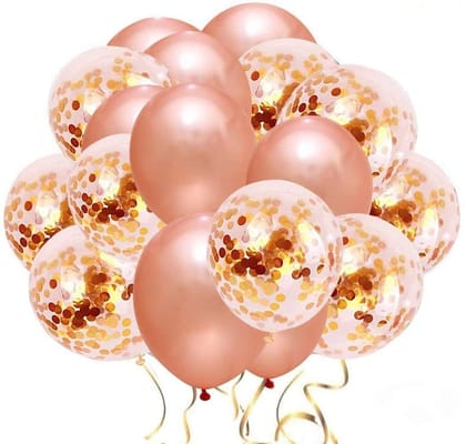 BLODLE Rose Gold Latex & Confetti Balloons Pack of 18 Pcs Rose Gold Balloons for birthday decoration/ Party Decoration & Celebration - Pack of 18