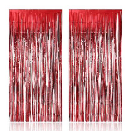 BLODLE Red Foil Curtains, 2 Pack Red Party Foil Curtains, Metallic Backdrop Streamer for Baby Shower, Birthday Party - (Pack of 2 Pcs)