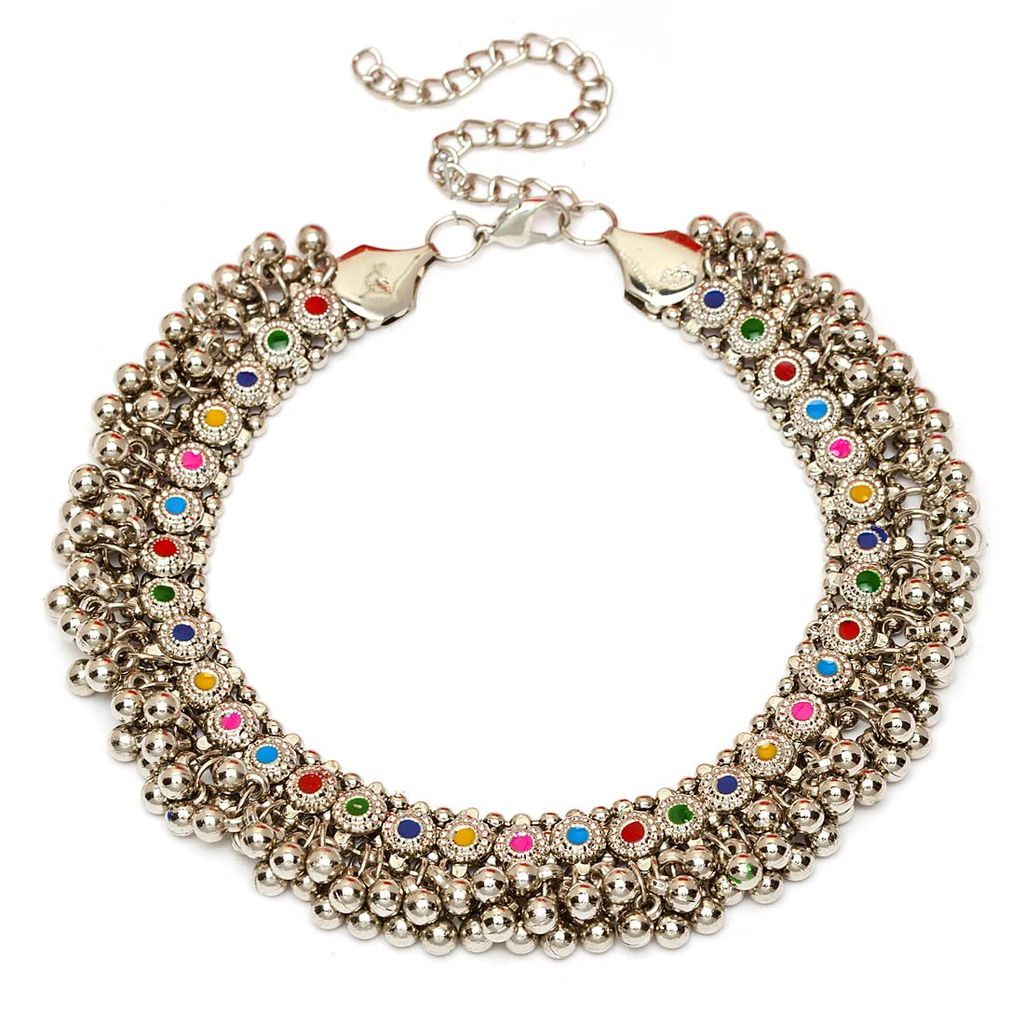 ARADHYA Stylish Silver Ghugroo Beads Oxidised Necklace