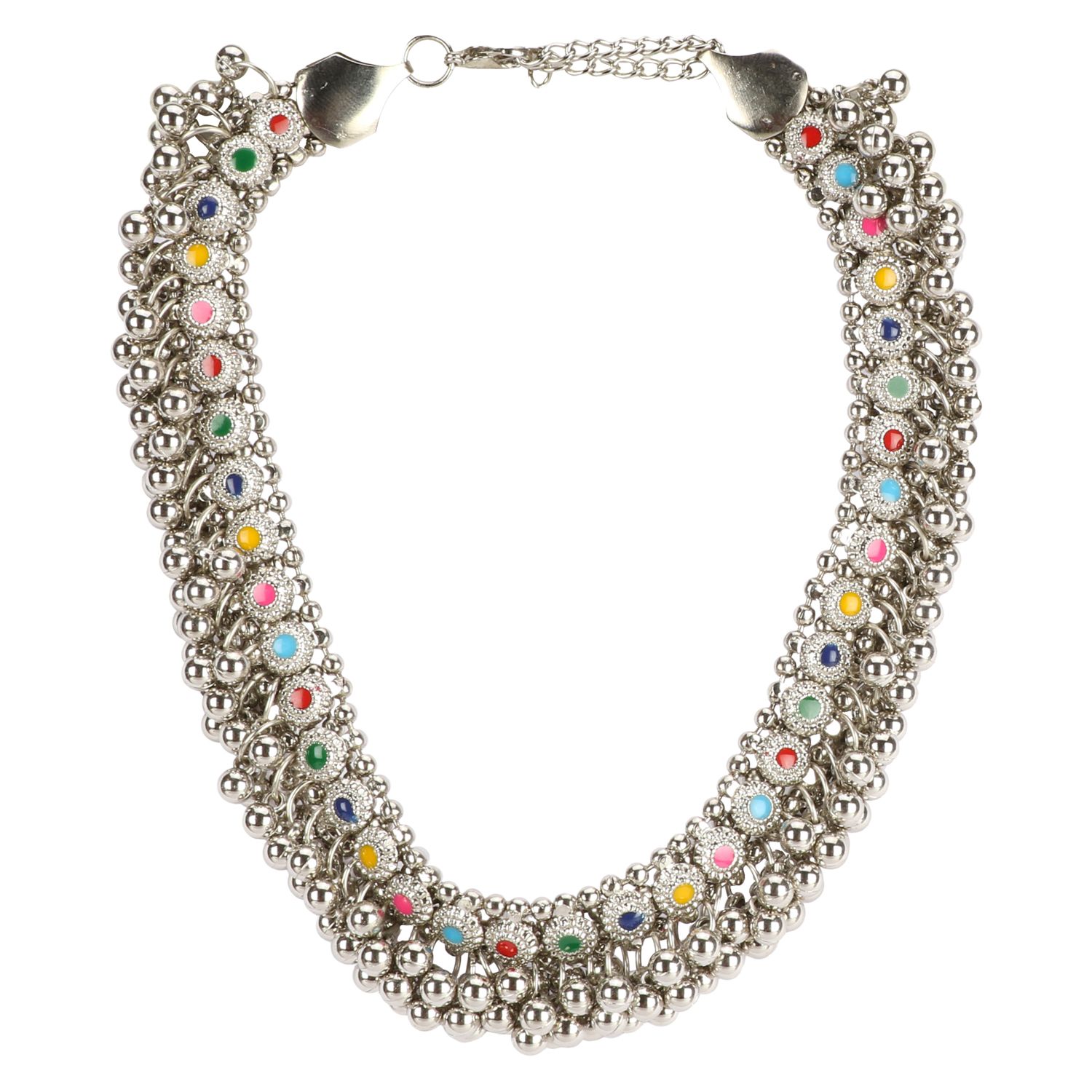 ARADHYA  Stylish Silver Ghugroo Beads Oxidised Necklace
