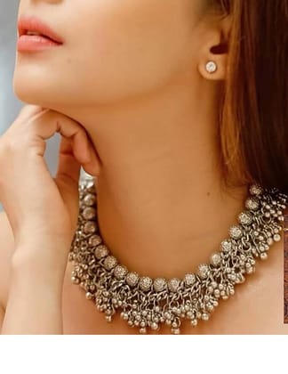ARADHYA Silver Oxidised Ghungroo Beads Choker Necklace Jewellery for Women