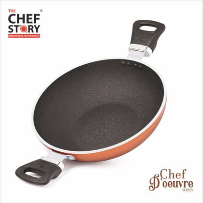 The Chef Story Chef D'oeuvre Series Deep Kadai With Glass Lid 28cm