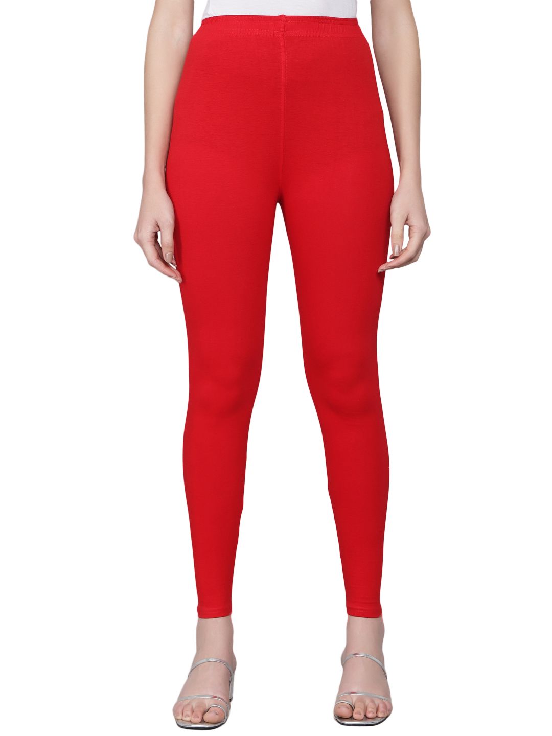 SOFT COLORS Women's Skinny Fit Ethnic Wear Ankle Length Leggings (Red)