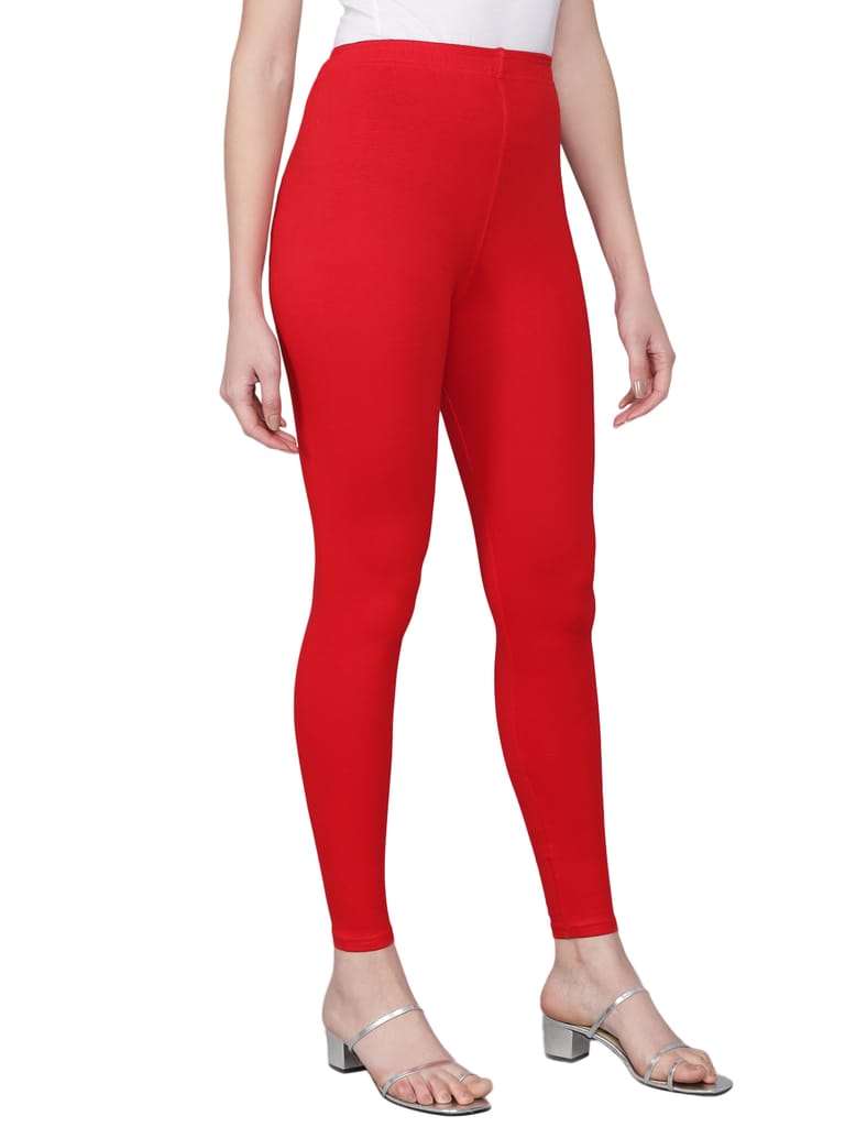 SOFT COLORS Women's Skinny Fit Ethnic Wear Ankle Length Leggings (Red)
