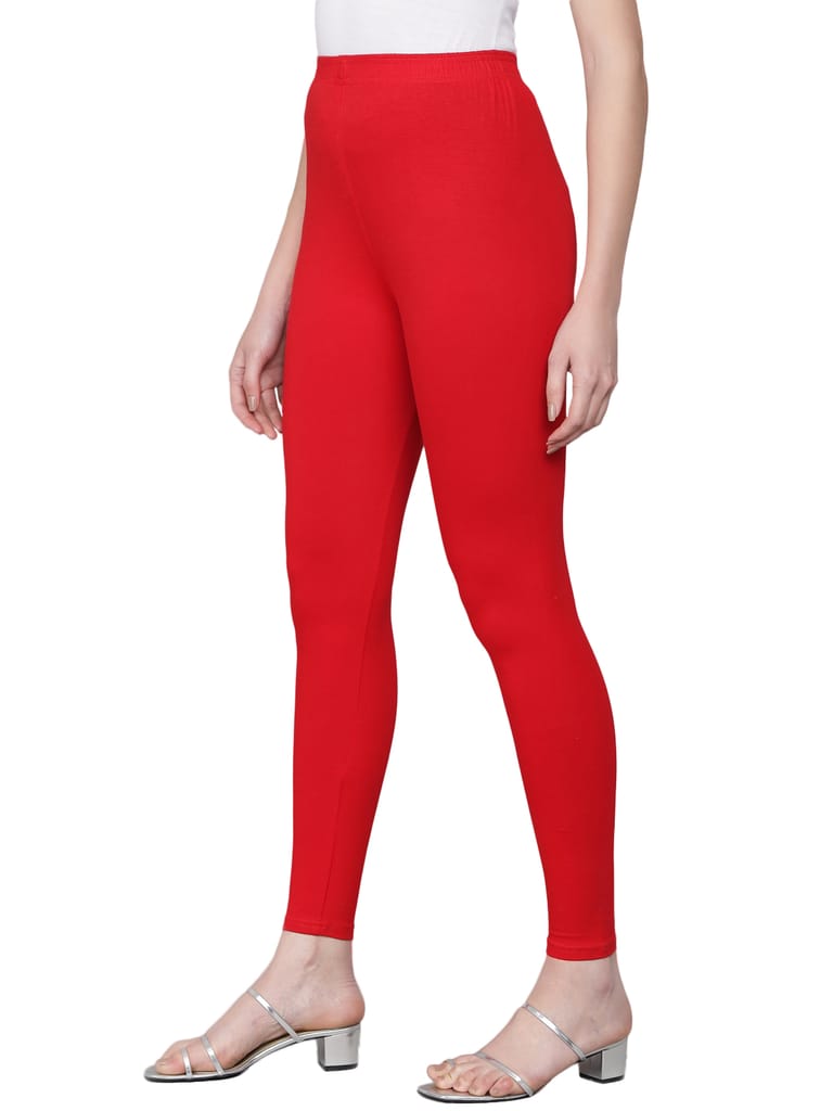 SOFT COLORS Women's Skinny Fit Ethnic Wear Ankle Length Leggings (Red)
