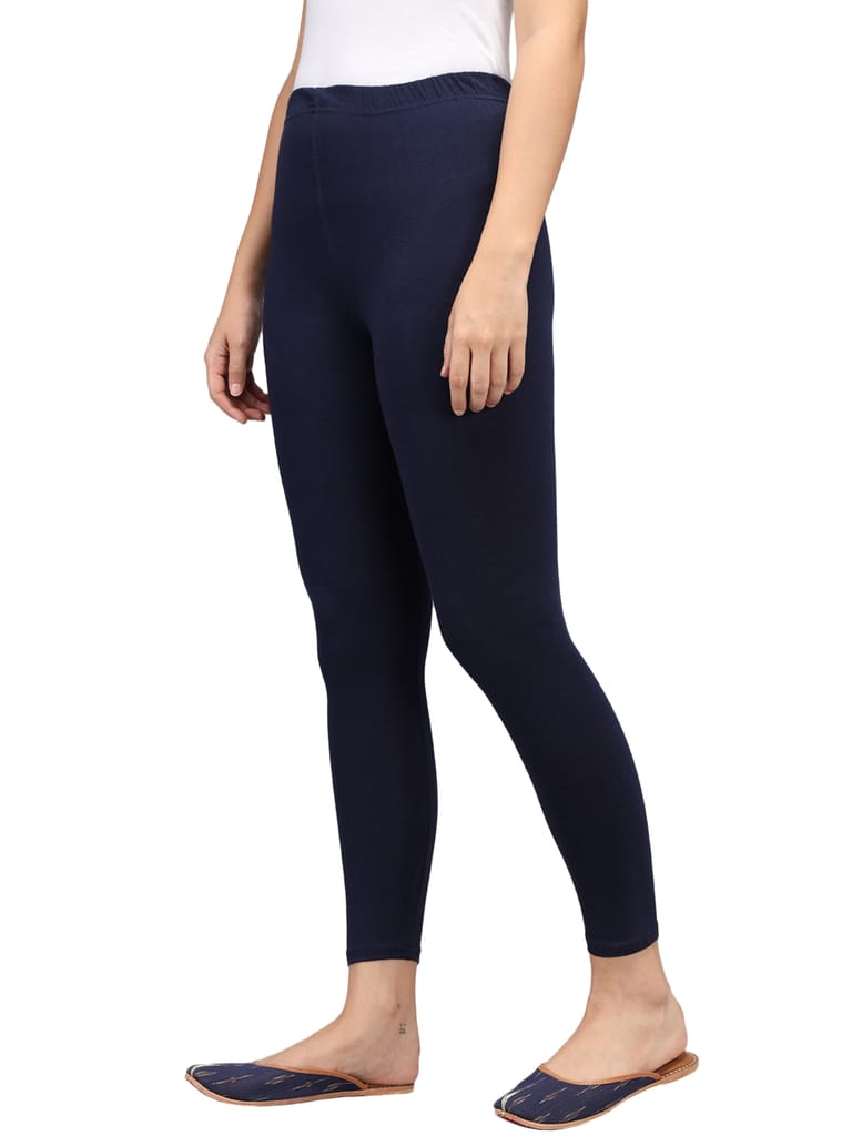 SOFT COLORS Women's Skinny Fit Ethnic Wear Ankle Length Leggings (Navy Blue)