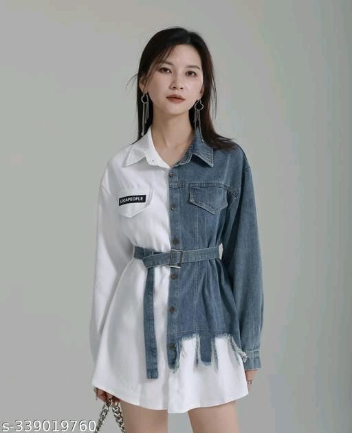 Mini-Length Denim Dress - Collared Button Front / Shirt Style / Light Blue