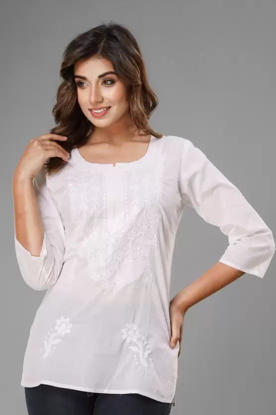 Women Embroidered Pure Cotton Straight Kurta (White) - Kurtas & Kurta Sets | Buy online on ZillyBuy