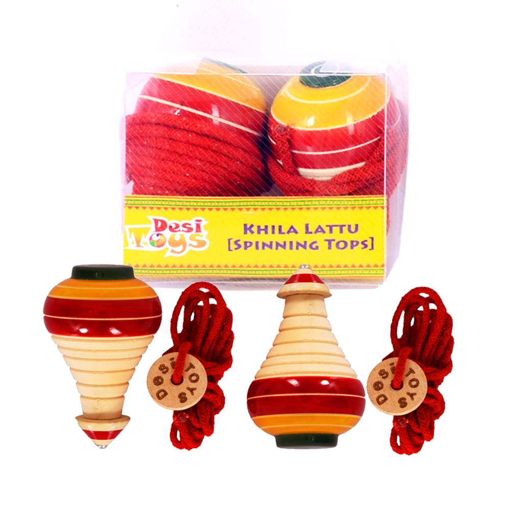 Desi Toys Spinning Tops | Lattu | Bhawra | Latto | Bambaram | Pack of 2 | Traditional Indian Game | Classic Nostalgic Outdoor Games | Fun & Therapeutic | for Kids & Adults | for 6 Years & Up - Toys and Games | Buy online on ZillyBuy