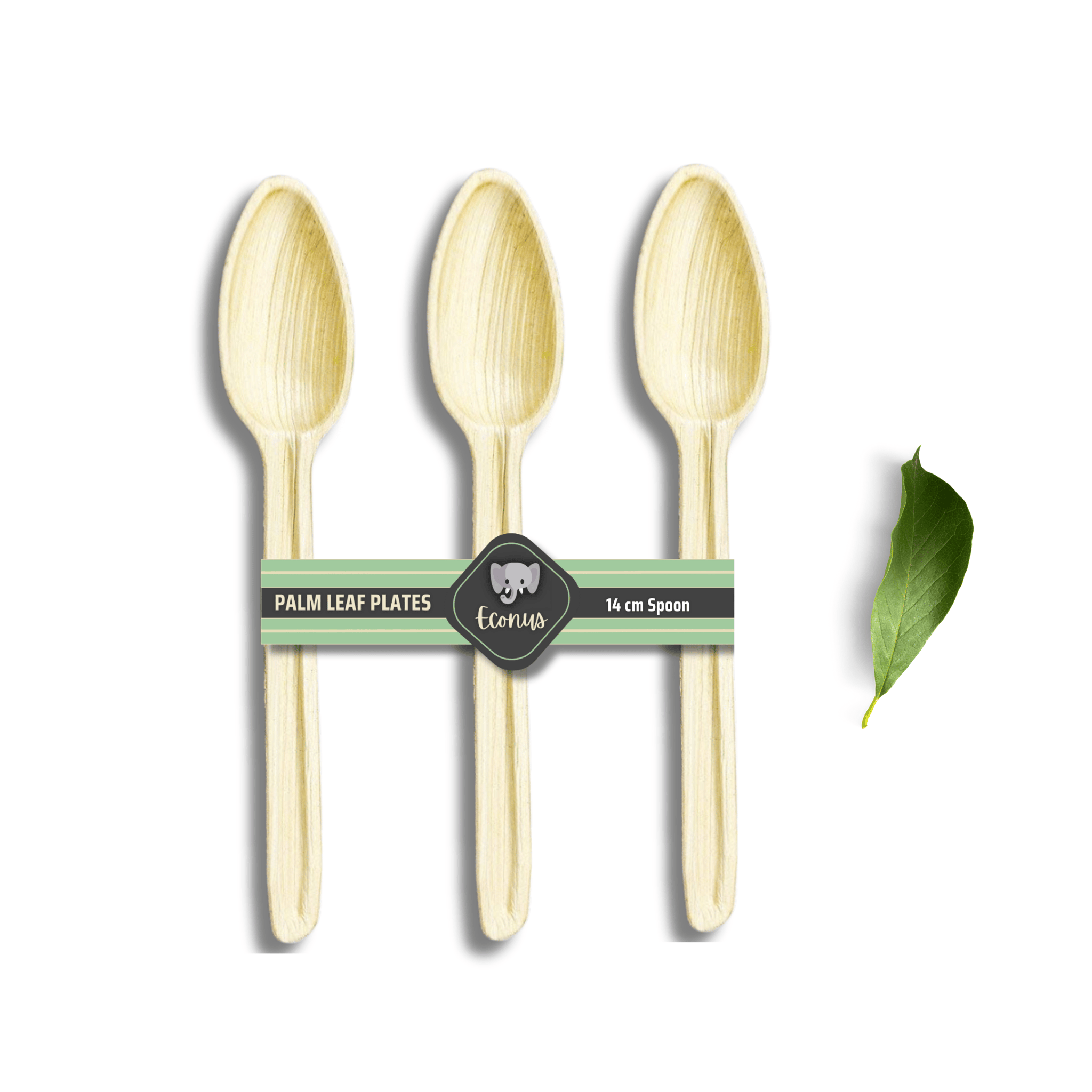 ECONUS [14 cm, 50-Pack Palm Leaf Spoon | Disposable Eco-Friendly Biodegradable Like Bamboo Spoon | Party, Wedding, Event Spoon