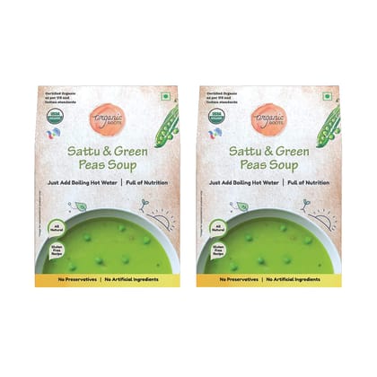 Organic Roots Sattu & Green Peas Instant Soup Packets, Healthy Natural Ready To Cook Vegetable Soup Mix Powder, Pack of 2 (30G Each, 230Ml)