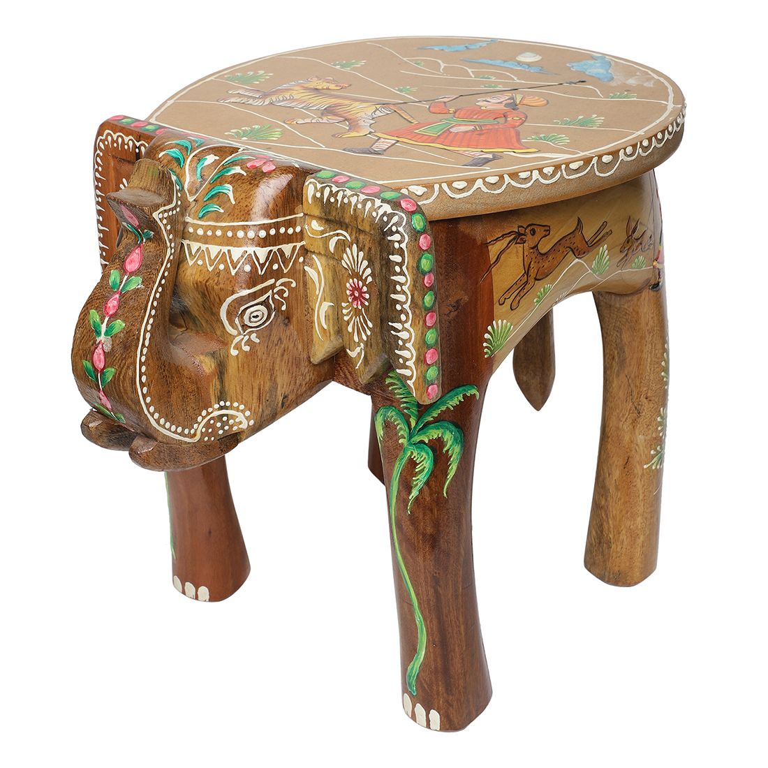 The Cocotier® Elephant Endurance end Table: Sturdy Surface for Drinks, Books, etc. Brown Floral Art Wood Plant Stand/Foot Stool or Side Table for Home/Office/Bedroom (L:36xW:27xH:30cm).…