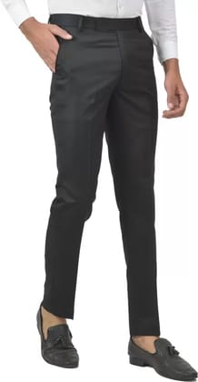 Men Slim Fit Black Cotton Blend Trousers