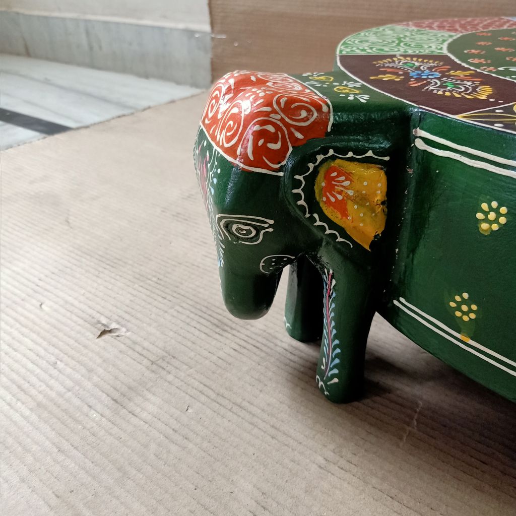 Rajasthani Wooden Chowki for Puja / Bajot Living Room Elephant Shaped