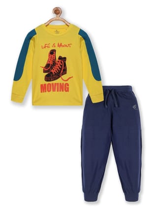 Boys Printed Patch Tee & Solid Track Pant