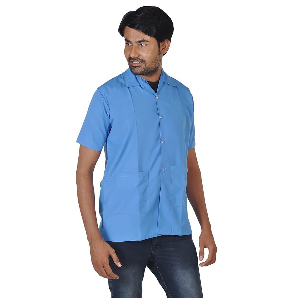 njoy Men's Solid Polycotton Half Sleeve Lab Coat with 2 Pockets for Students