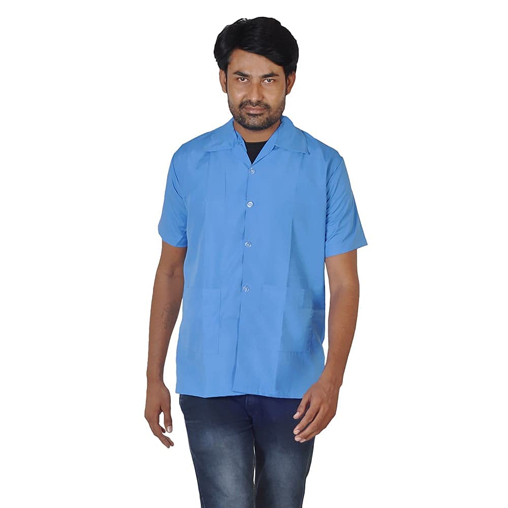 njoy Men's Solid Polycotton Half Sleeve Lab Coat with 2 Pockets for Students