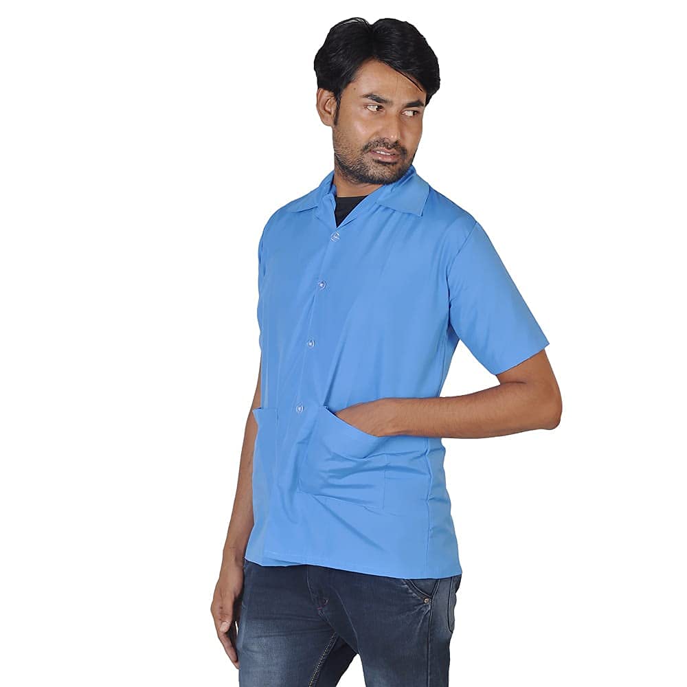 njoy Men's Solid Polycotton Half Sleeve Lab Coat with 2 Pockets for Students