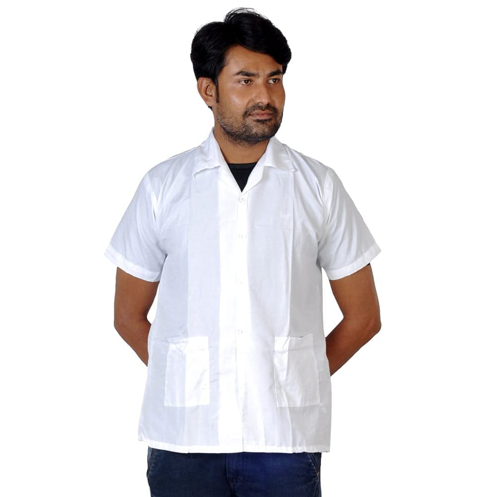 njoy Men's Solid Polycotton Half Sleeve Lab Coat with 2 Pockets for Students