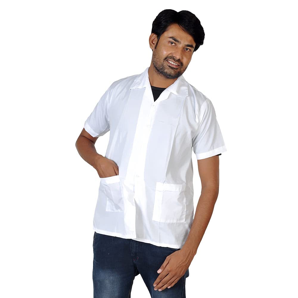 njoy Men's Solid Polycotton Half Sleeve Lab Coat with 2 Pockets for Students