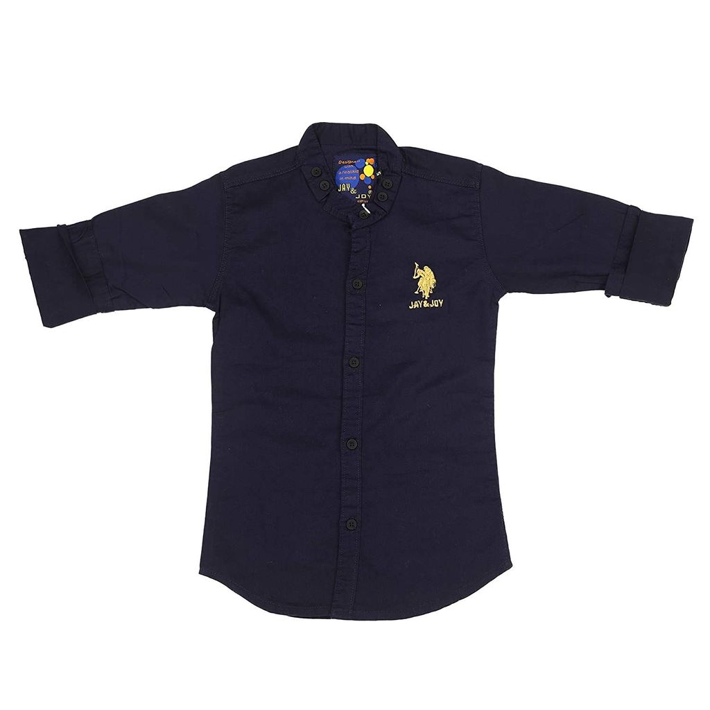 JAY & JOY Boy's Regular Fit Cotton Full Sleeve Casual Shirt (Black Color_3 Year to 4 Year)
