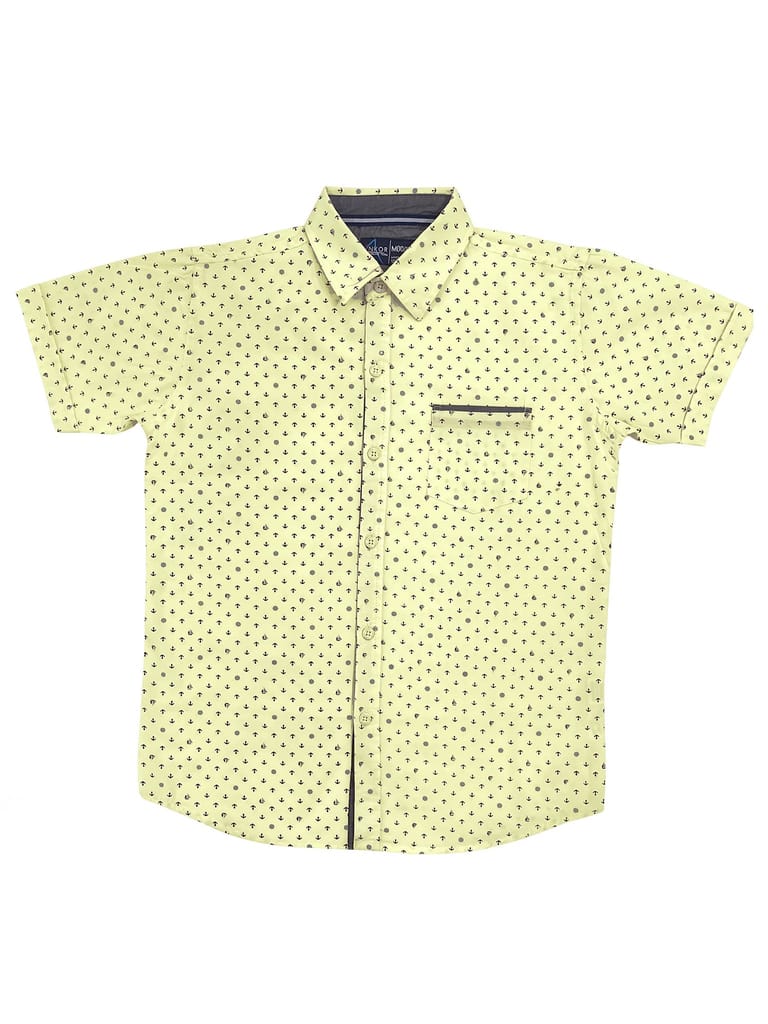 Ankor Boy's Regular Fit Cotton Printed Half Sleeve Shirt | Size - Medium | 10 Year ? 12 Years | Lemon Yellow Colour