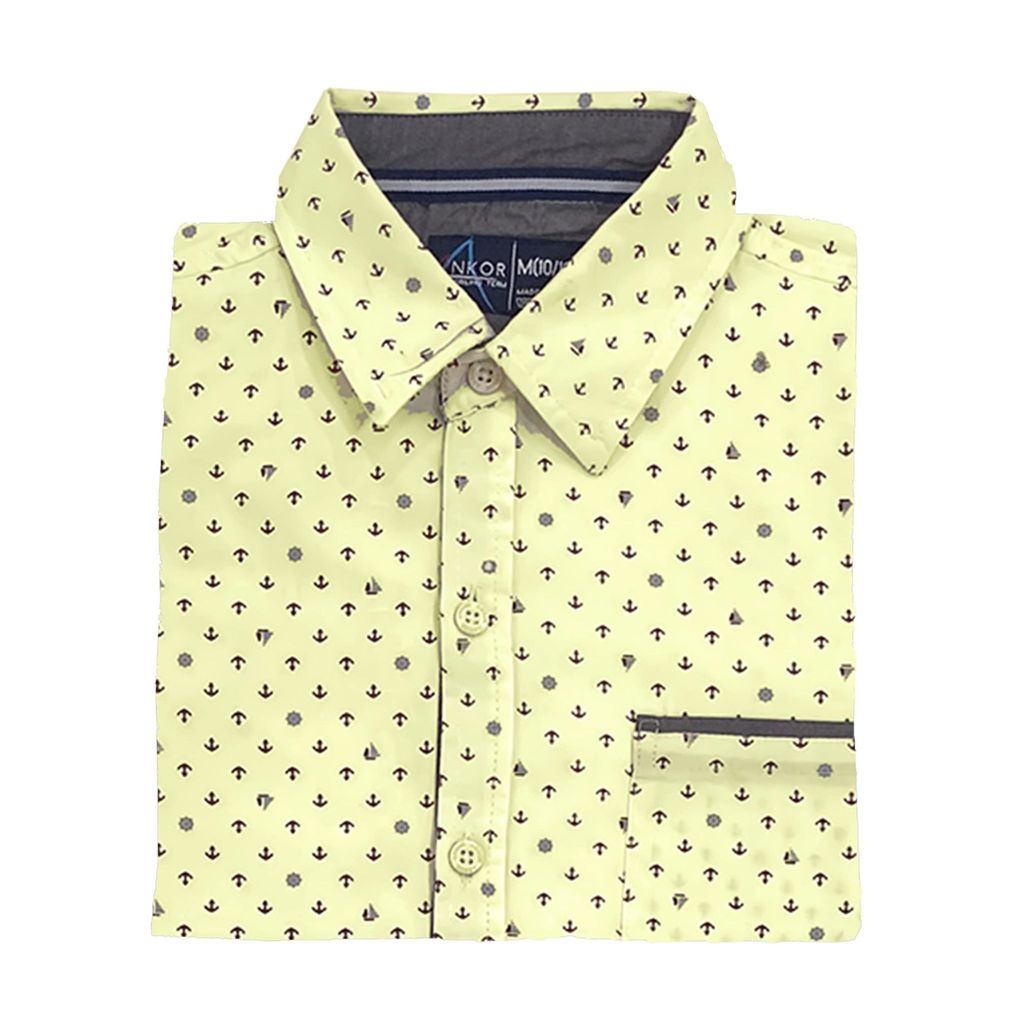 Ankor Boy's Regular Fit Cotton Printed Half Sleeve Shirt | Size - Medium | 10 Year ? 12 Years | Lemon Yellow Colour