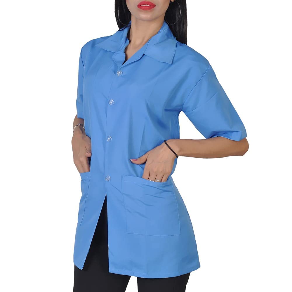 njoy Women's Solid Polycotton Half Sleeve Lab Coat with 2 Pockets for Students