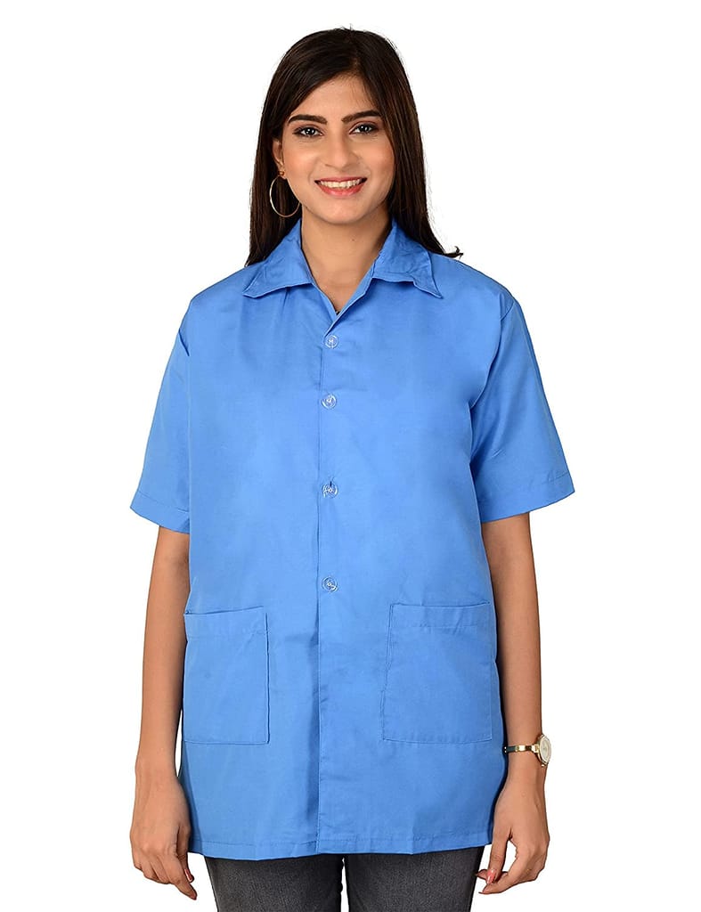 njoy Women's Solid Polycotton Half Sleeve Lab Coat with 2 Pockets for Students