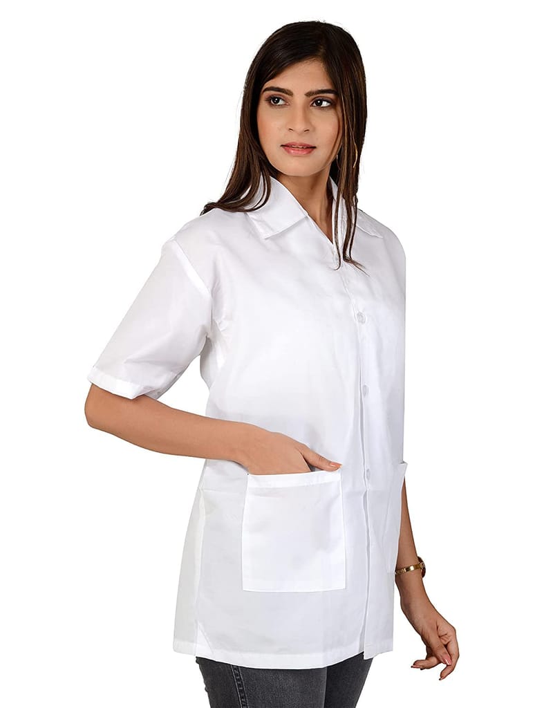 njoy Women's Solid Polycotton Half Sleeve Lab Coat with 2 Pockets for Students
