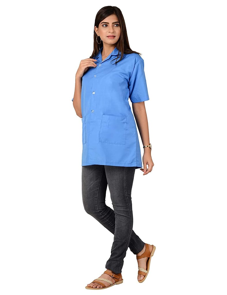 njoy Women's Solid Polycotton Half Sleeve Lab Coat with 2 Pockets for Students