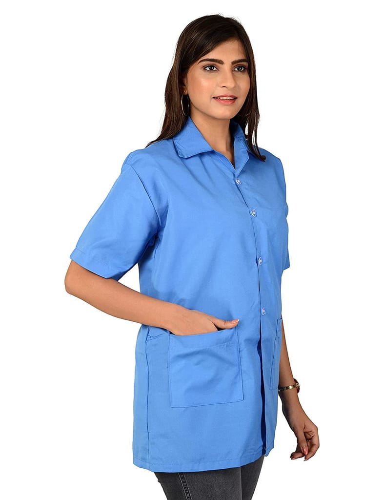 njoy Women's Solid Polycotton Half Sleeve Lab Coat with 2 Pockets for Students