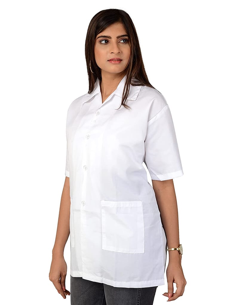 njoy Women's Solid Polycotton Half Sleeve Lab Coat with 2 Pockets for Students