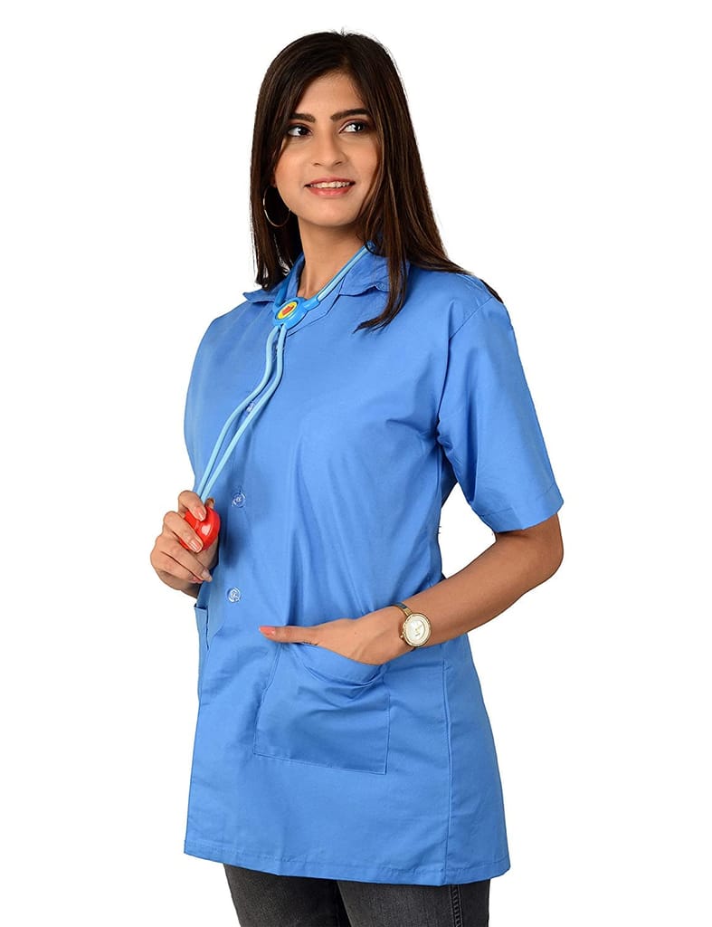 njoy Women's Solid Polycotton Half Sleeve Lab Coat with 2 Pockets for Students