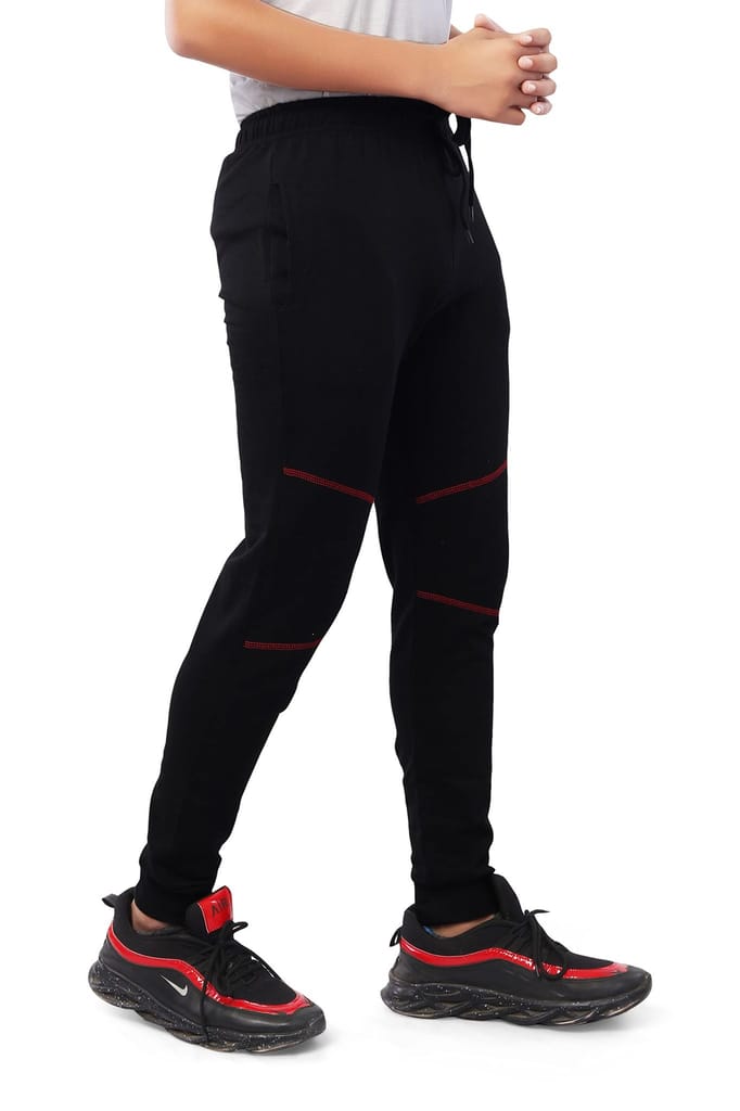 Njoy Boy's Pure Cotton Solid Jogger Track Pants with 2 Side Pocket| Tapered Slim Fit | Casual/Sports Wear Lowers/Trousers/Tracksuit (Colour: Black, Navy Blue, Grey)