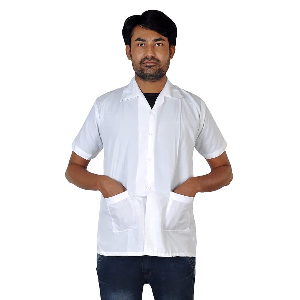 njoy Unisex Solid Polycotton Half Sleeve Lab Coat with 2 Pockets for Students