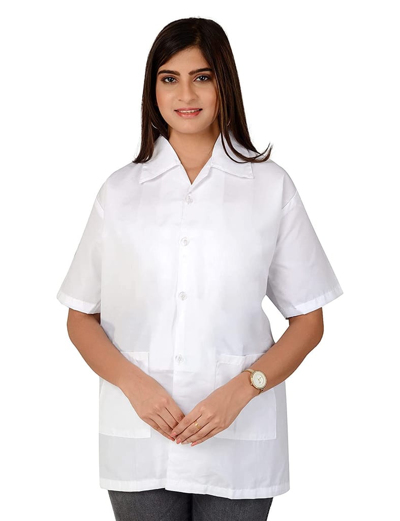 njoy Unisex Solid Polycotton Half Sleeve Lab Coat with 2 Pockets for Students