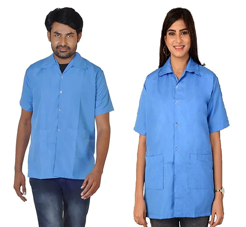 njoy Unisex Solid Polycotton Half Sleeve Lab Coat with 2 Pockets for Students